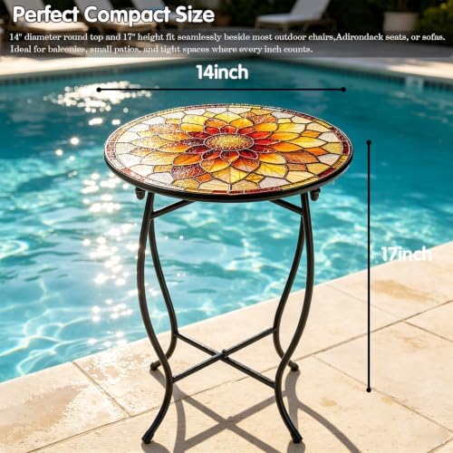 14" Outdoor Side Table, Rust Proof Small Metal Side Table for Balcony