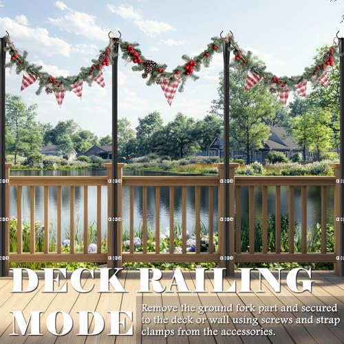 10Ft String Light Poles 4 Pack for Outside, Metal Outdoor Light Poles with 5 Prongs for Garden Patio Backyard Deck, Fence Bracket Hanging Light for Party Wedding Decor