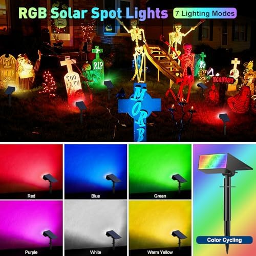 Solar Color Changing RGB Spot Lights Outdoor, 6 Pack/7 Lighting Modes