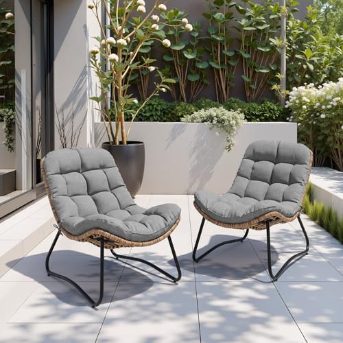Outdoor Loveseat with Soft Cushion, 1 Seater Boho Patio Couch (2PCS Gray)
