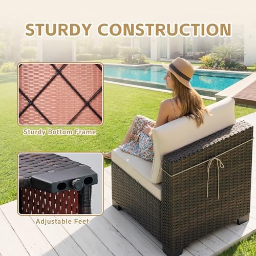 LAFWLL 7 Pieces Outdoor Patio Furniture Sets,Rattan Conversation Sectional Set,Manual Weaving Wicker Patio Sofa with Tea Table