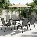 7-Piece Outdoor Dining Set, All-Weather Patio Table and Chairs Set with Umbrella Hole for 6, Steel Slat Table and 6 Textilene Chairs for Backyard, Poolside and Garden, Grey(No Umbrella)