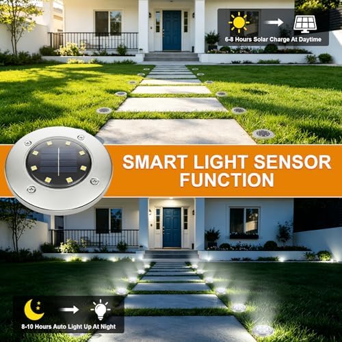 OULONGER 4.6inch Solar Ground Lights, Garden Solar Outdoor Waterproof Pathway Bright In-Ground Landscape Lights for Patio, Lawn, Yard, Driveway, Step and Walkway(White Light 10Packs)