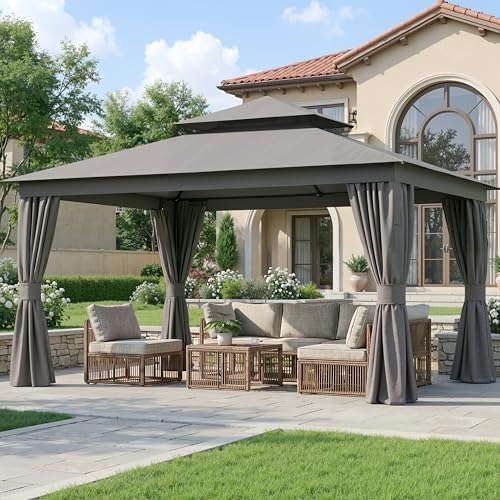 10'x12' Outdoor Patio Gazebo Canopy with Double Roofs and Mosquito Nettings