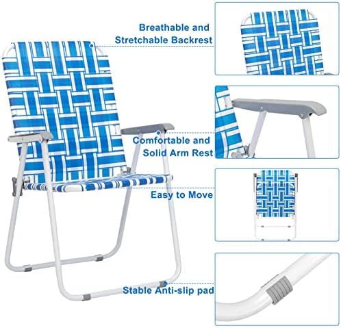 Patio Lawn Webbed Folding Chairs Set of 2, Outdoor Beach Portable Lawn Chair Camping Chair Beach Chair for Yard, Garden Dining (Blue)