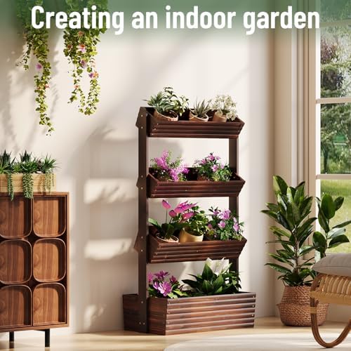 4-Tier Vertical Wooden Raised Garden Bed, herb garden planter, Carbonized