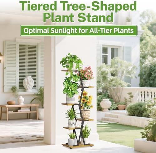 iDavosic.ly 5 Tier Indoor Plant Stand, Corner Tall Metal Shelf, Black Brown