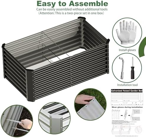 4x2x2ft(2 Pack) Raised Garden Bed Kit, Galvanized Planter Garden Boxes