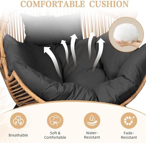 Vongrasig Outdoor Wicker Egg Chair PE Rattan Chair with Cushion, Oversized Patio Lounge Chair for Outdoor, Indoor, Balcony, Backyard, Garden, Black