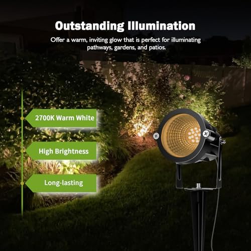 Low Voltage Landscape Lights, 10W 12/24V 2700K Warm White Landscape Lighting, IP65 Waterproof Outdoor LED Spotlight for Garden Yard Tree, 4 Pack with Connectors