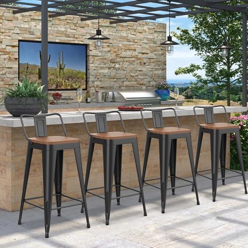 HAOBO Home 24" Outdoor Barstools Patio Stool Metal Bar Stools Set of 4