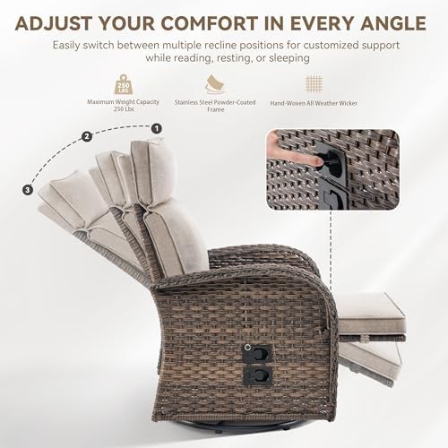 Zero Gravity Patio Swivel Recliner Chair - Wicker Outdoor Lounge Chair with Adjustable Backrest & Footrest, All Weather Reclining Rocker Chairs with Thick Cushion for Pool Deck Beige