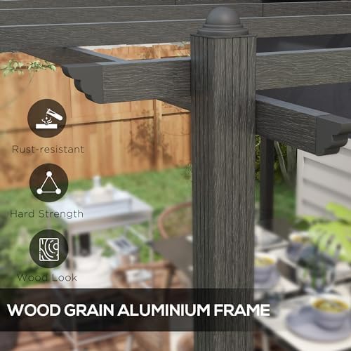 Outsunny 10' x 13' Retractable Pergola Canopy Wood Grain Gray