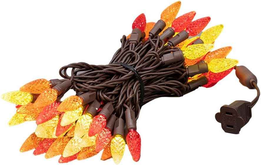 Novelty Lights 24FT 70 LED C6 Thanksgiving & Outdoor Christmas Tree Lights | Commercial Grade LED String Lights, Permanent Christmas Lights, Outdoor Tree Decorations, Yellow, Red & Orange Lights