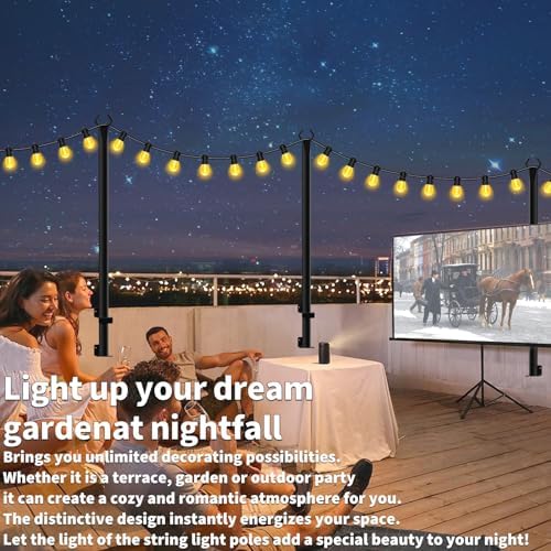 Mutovlin 10 Pack String Light Poles,5 Ft Light Poles for Outside String Lights,Outdoor Lights Pole with Fork,Metal Poles Stand for Patio Deck Backyard