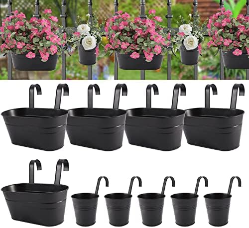 HowRU Metal Iron Flower Pots for Railing Fence Hanging Bucket Pots