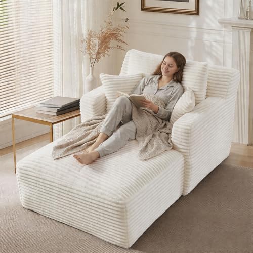 65.4" Boneless Chaise Lounge Chair Indoor, Comfy Beige Reading Chair