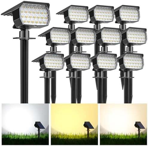 Solar Spot Lights Outdoor 12 Pack, [52 LED/ 6 Color Lighting] Solar Lights Outdoor Waterproof IP65 Dusk to Dawn Solar Powered Landscape Spotlights for Outside Yard Garden Pathway Lawn
