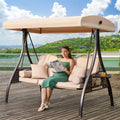 3 Seat Outdoor Swing for Adults, Patio Swing Chair with Thickened Cushions,Pillows & Cup Holders for Backyard, Porch, Garden (White)