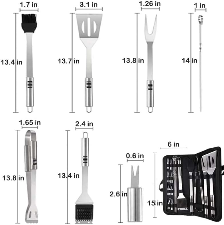 BBQ Accessories Kit - 20pcs Stainless BBQ Grill Tools Set for Smoker Camping Barbecue Grilling Tools BBQ Utensil Set Outdoor Cooking Tool Set with Canvas Bag Gift for Thanksgiving Day, Christmas