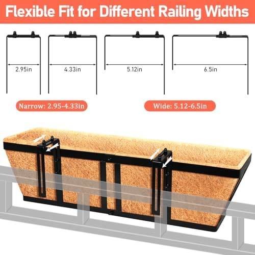 Riare 3 Pack 24 Inch Metal Railing Planter Window Box with Coco Liner