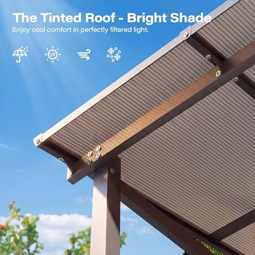 LAUSAINT HOME 12x6 ft Hardtop Grill Gazebo, Outdoor Sloping PC Roof BBQ Patio Metal Gazebo with Shelves and Hooks, Heavy Duty Barbecue Canopy Pergola for Backyard, Garden, Patio, Brown Shade