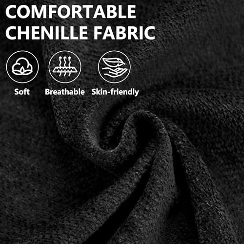 57.5" Oversized Chenille Chair with Movable Ottoman, Black Deep Seat