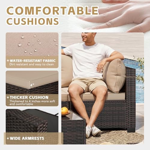LAFWLL 7 Pieces Outdoor Patio Furniture Sets,Rattan Conversation Sectional Set,Manual Weaving Wicker Patio Sofa with Tea Table