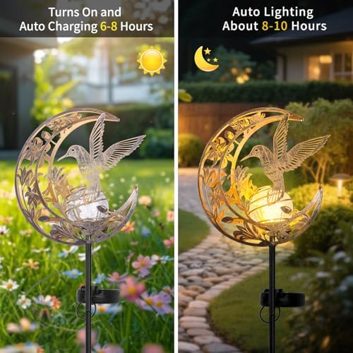 JOBOSI Solar Moon Hummingbird Decorative Light Gift Portable Decorative Ground Stake Light, Gifts for Women Mom Grandmothers, Garden Lawn Decor Christmas & New Year Gift