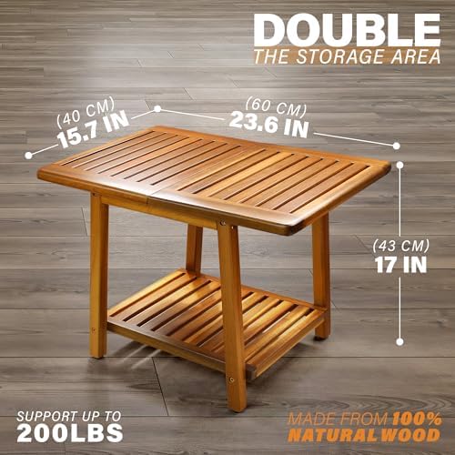 ENKEZI Acacia 24 Inches Outdoor Side Table, 2-Tier Sturdy Patio, End