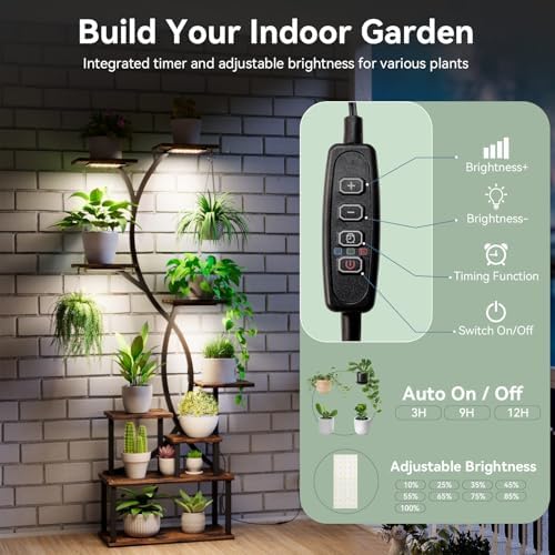 Plant Stand Indoor with Grow Lights 9 Tiered Wood Plant Shelf 62" Tall Plant Stand Metal Frame for Indoor Plants Multiple Flower Pot Holder, Large Plant Rack for Living Room Patio Corner 2 Pack