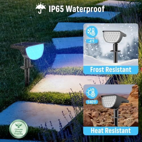 GKGG Solar Spot Lights Outdoor, IP65 Waterproof RGB Color Changing Solar Landscape Lights with 7 Lighting Modes for Yard, Garden, Trees, Pathway & Halloween Decorations Outdoor (Multicolor, 4 Pack)