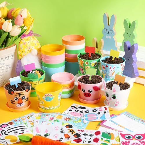 Capoda 24 Sets Garden Flower Pots Crafts Kit DIY Spring Plastic