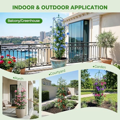 2 Pack Garden Obelisk Trellis for Climbing Plants, 6 FT Metal Rustproof Plant Support Rose Trellis, Tower Potted Cages for Flowers Fruits Vegetable Vines Indoor & Outdoor, Green(4 Tiers)