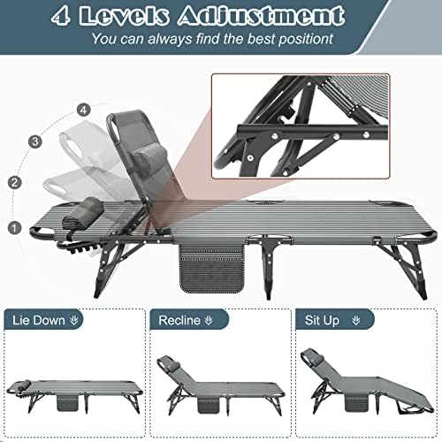 DoCred Chaise Lounge Chair, 5-Position Folding Outdoor Lounge Chair