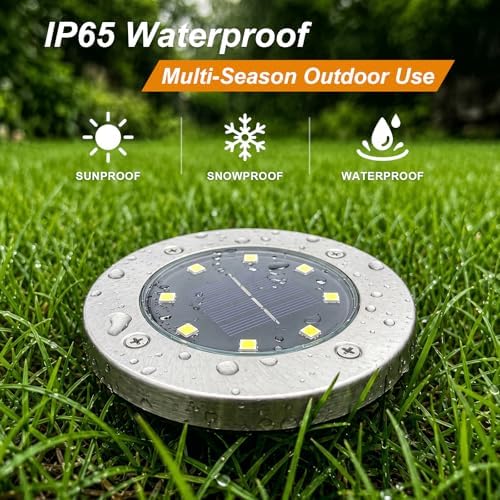 OULONGER 4.6inch Solar Ground Lights, Garden Solar Outdoor Waterproof Pathway Bright In-Ground Landscape Lights for Patio, Lawn, Yard, Driveway, Step and Walkway(White Light 10Packs)