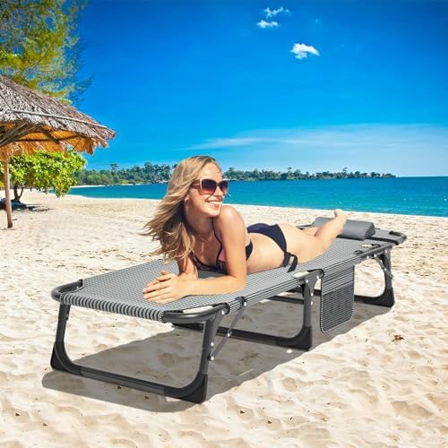DoCred Chaise Lounge Chair, 5-Position Folding Outdoor Lounge Chair