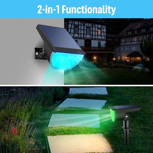 GKGG Solar Spot Lights Outdoor, IP65 Waterproof RGB Color Changing Solar Landscape Lights with 7 Lighting Modes for Yard, Garden, Trees, Pathway & Halloween Decorations Outdoor (Multicolor, 4 Pack)