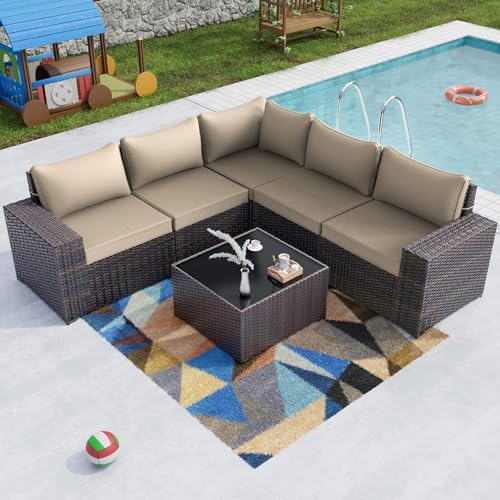 Kullavik 6PCS Outdoor Patio Furniture Set PE Wicker Rattan Sectional Sofa
