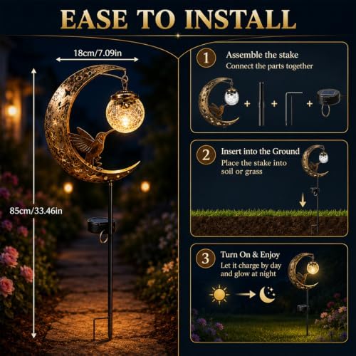 Hummingbird Moon Solar Garden Stake Light, Garden Decor for Outside