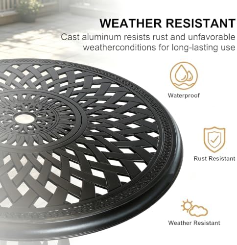 30.31" Outdoor Patio Dining Table, Cast Aluminum Patio Table, Patio Bistro Table, Patio Furniture Set with 2.36" Umbrella Hole for Balcony Lawn Garden Backyard