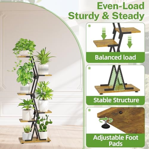 iDavosic.ly 5 Tier Indoor Plant Stand, Corner Tall Metal Shelf, Black Brown