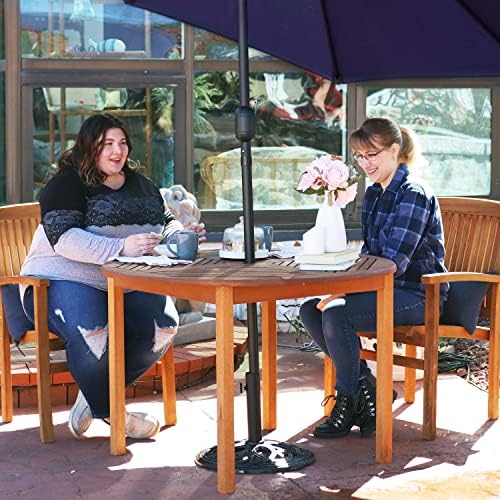 Sunnydaze Meranti Wood 42-Inch Round Patio Dining Table with Umbrella Hole