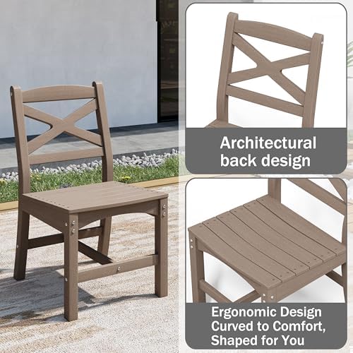 Outdoor Dining Set, HDPE 9-Piece Patio Table and Chairs Set, All-Weather Outdoor Dining Table Set for 8 with Umbrella Hole, Durable Patio Furniture Set with Chairs,White Brown