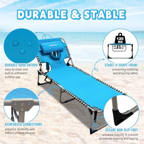 Backpack Sun Tanning Chair with Face Hole & Beach Table, 5-Position Adjustable Folding Lounge Chair Outdoor for Lawn Patio Garden