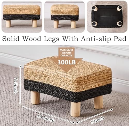 Wimarsbon Natural Seagrass Footstool Ottoman Rectangular Footrest Pouf