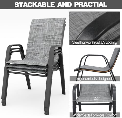 Patio Chairs Set of 6, Stackable Outdoor Dining Chairs for All Weather Textilene Fabric & Metal Frame, Outdoor Chairs Set for Backyard Deck Garden