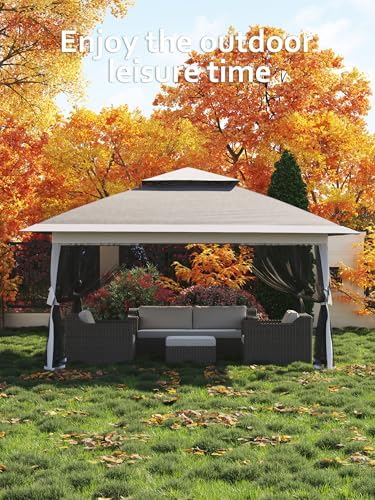 Hipicute 13 X 13FT Pop Up Gazebo, Canopy Tent, Gazebos on Clearance,Patio Folding Canopy with Mosquito Netting - Backyard Tent for Party, Wedding, Outdoor Dining, Patio, Backyard(Dark Grey+Light Grey)