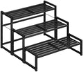 Ekisemio 3-Tier Metal Plant Stand, Heavy Duty Waterproof Indoor Outdoor Stackable Shelf, Tall Flower Pot Holder & Display Rack for Garden, Black