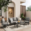 ALAULM 4 Piece Patio Furniture Set,Outdoor Metal Patio Furniture with Coffee Table & Rocking Chairs Conversation Set for Porch,Backyard,Poolside, Garden-Grey